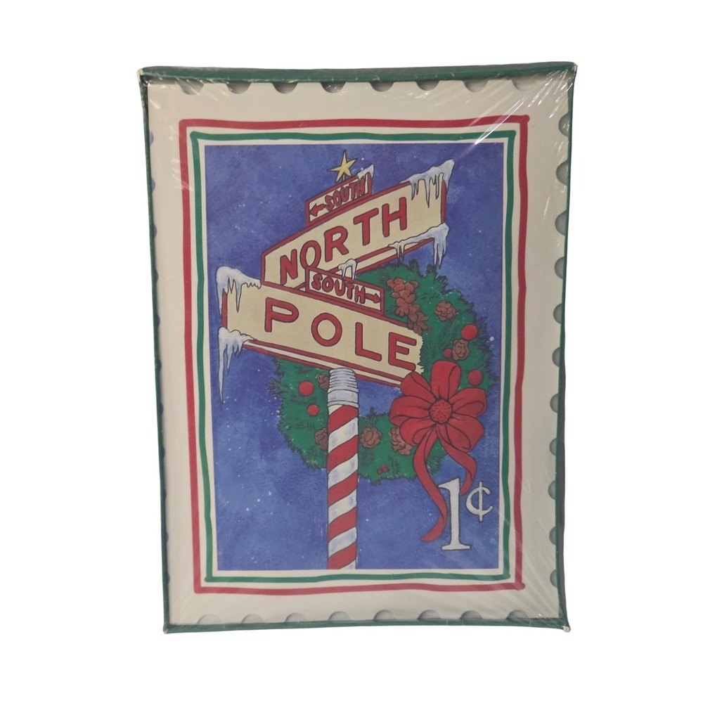 Holiday Time 20 Christmas Cards Envelopes North Pole Stamp Vintage Style 7186